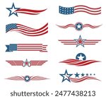 collection of USA star flag labels isolated on white background