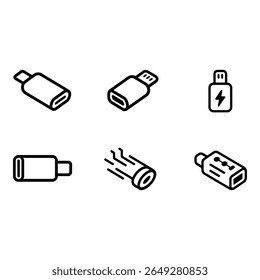 Coleção de USB e Adaptadores de Transferência de Dados Conjunto de Ícones de Linha Moderna