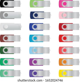 Colección de unidades flash USB en una variedad de colores.