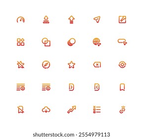 A Collection Of User Interface Icon. The Icons Include A Star, Cloud, Globe, Cross, Check Mark, Down Arrow, Right Arrow, Left Arrow, Plus Sign, Minus Sign, Gradient.