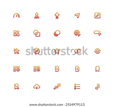 A Collection Of User Interface Icon. The Icons Include A Star, Cloud, Globe, Cross, Check Mark, Down Arrow, Right Arrow, Left Arrow, Plus Sign, Minus Sign, Gradient.