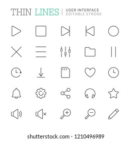 Collection of user interface related line icons. Editable stroke