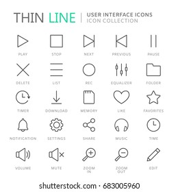 Collection of user interface thin line icons