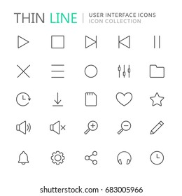 Collection of user interface thin line icons