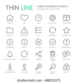 Collection of user interface thin line icons