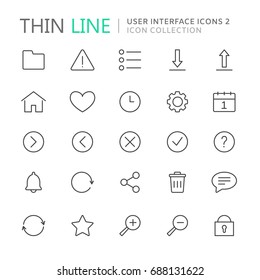 Collection of user interface thin line icons