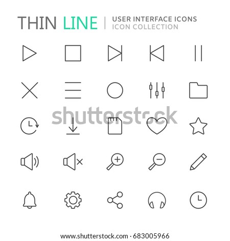 Collection of user interface thin line icons