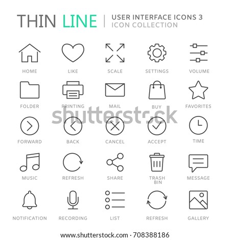 Collection of user interface thin line icons