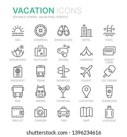 Collection of vacation line icons. 48x48 Pixel Perfect. Editable stroke