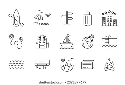 Collection of vacation line icons. Travel and vacation icons. Vector illustration