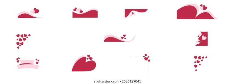 A collection Valentine corner shape element with wavy borders and corner accents. Ideas for Valentine's Day, romance, and love-themed projects, offering versatile decorative elements.