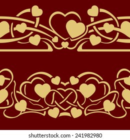 Collection of valentine day seamless border with hearts