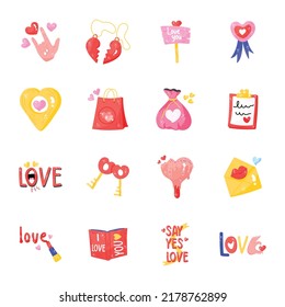 Collection of Valentine Hand Drawn Stickers 
