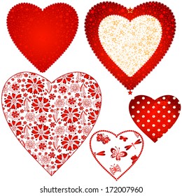 Collection valentine hearts with stars, flowers and butterflies isolated on white (vector eps 10)