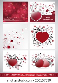 Collection of valentines day background with red heart and floral pattern/vector illustration