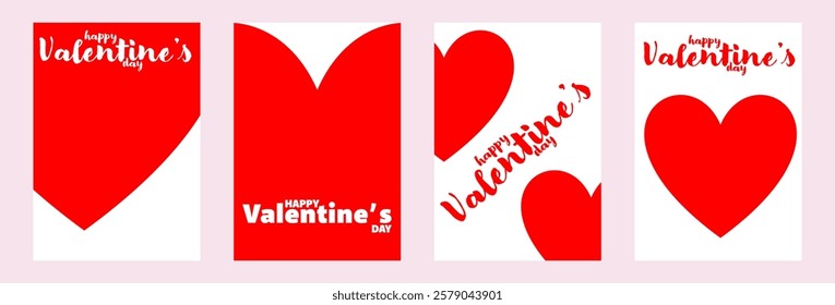 Collection of Valentine's Day card designs featuring a red heart motif and creative typography. Perfect for love-themed occasions, celebrations, and sharing affection during the romantic holiday.