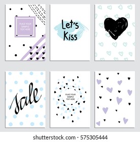 Collection Valentine's day card, sale and other flyer templates with lettering. Typography poster, card, label, banner design set.