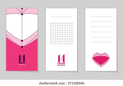 Collection of valentine's day cards, 14 february, love heart, notes, stickers, labels, tags with cute ornament illustrations. Template for scrapbooking, wrapping, notebooks