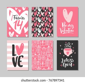 Collection of Valentine's day cards with lettering. Typography poster, card, label, banner design set. Vector illustration.