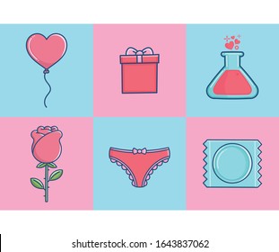 Collection of Valentines day celebration icons 