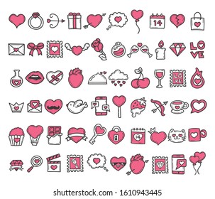 Collection of Valentines day doodle icons isolated on white