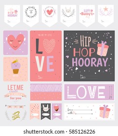 Collection of Valentines day and Easter gift tags, stickers and labels template and modern lovely holidays elements. Hand drawn design elements.