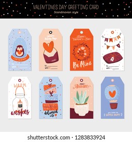 Collection of Valentines day gift tags, stickers and labels templates. Romantic and beauty elements. Lovely card for Valentines day, wedding, marriage, save the date, bridal. Vector illustration