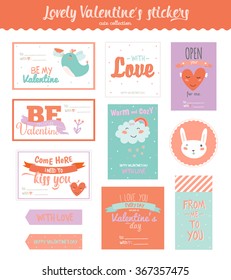 Collection of Valentines day gift tags, stickers and labels templates and modern lovely holidays elements with romantic phrase in vector. Valentine's day, wedding, marriage, save the date, bridal.