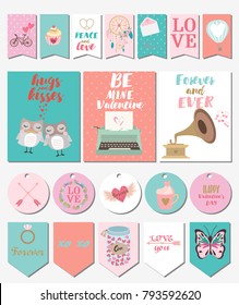 Collection of Valentines day gift tags, stickers and labels template and modern lovely holidays elements. Vector illustration