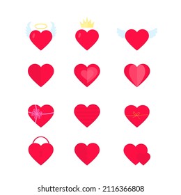 Collection of Valentine's Day hearts of Different Shapes isolated on a white background.
