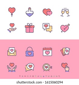 Collection of Valentines Day related line icons. 48x48 Pixel Perfect. Editable stroke