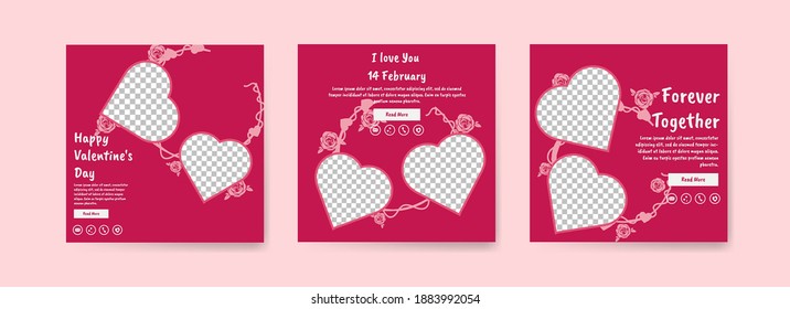 Collection of Valentine's Day social media posts. Offer social media banners. vector photo frame mockup illustration.