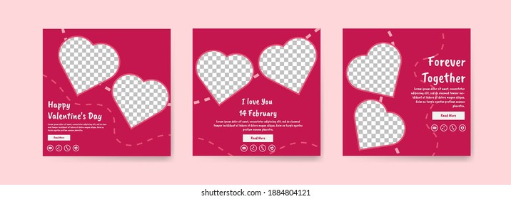 Collection of Valentine's Day social media posts. Offer social media banners. vector photo frame mockup illustration.