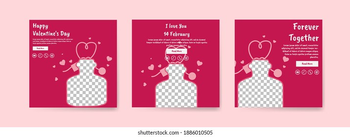 Collection of Valentine's Day social media posts. Offer social media banners. vector photo frame mockup illustration.
