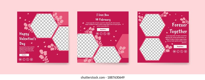 Collection of Valentine's Day social media posts. Offer social media banners. vector photo frame mockup illustration.