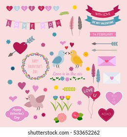 Collection of Valentine's day vector decorative elements and items for design