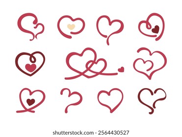 Collection of Valentine's Day vector illustration sets. Happy Valentine's Day, heart shape, cute, geometric, note label, hand drawn doodle speech bubble with love, element, sticker set for poster.
