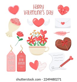 Kollektion von valentinischem Element mit flachem Stil. Valentinstag