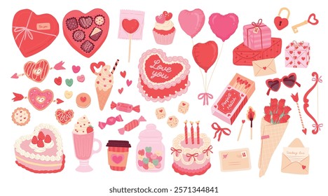 Collection of Valentines and Love Season vector illustration of sweets and desserts