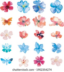 Collection of variable  flowers in watercolor style