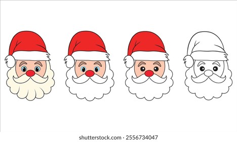 Collection variations of Santa Claus's face Isolated on White Background