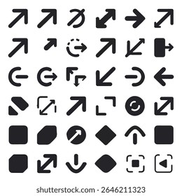 Collection of Varied Arrow Symbols for User Interface Design and Navigation Purposes Represented in a Grid Layout