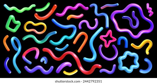 Collection of various 3D vector lines. Wavy lines, straight lines, star, gradient.