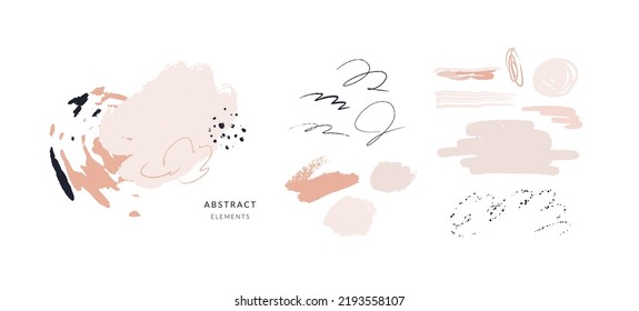 Collection of various abstract elements. Pastel beige shapes and brush strokes. Vector design template. 