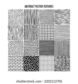 Collection of various abstract vector backgrounds in hand drawn sketch style.
