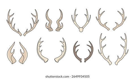 Collection of various animal antlers and horns decoration elements for design projects