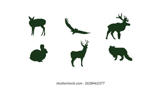 Collection of various animal silhouette vectors including wild and domestic animals for use in illustrations, educational content, wildlife projects and branding
