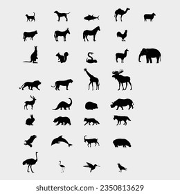 collection of various animals. silhouette illustration of different animals. animals illustration bundle.