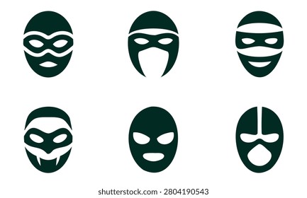 Collection of various anonymous face masks and ski masks for identity concealment purposes
