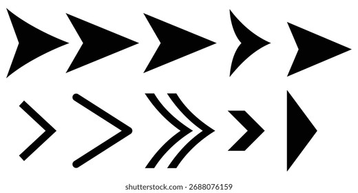 Colección de varias Formas de flecha que apuntan a la derecha aisladas sobre fondo blanco para Elementos de diseño. ILUSTRACIÓN VECTORIAL EPS